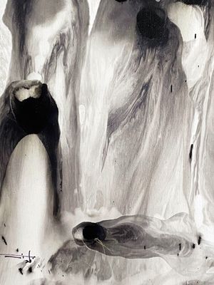 Jose Tonito Original painting on CANVAS.Nomad&#39;s Birth.Bio-Surrealism.Unique organic art.Large.11x24 inches
