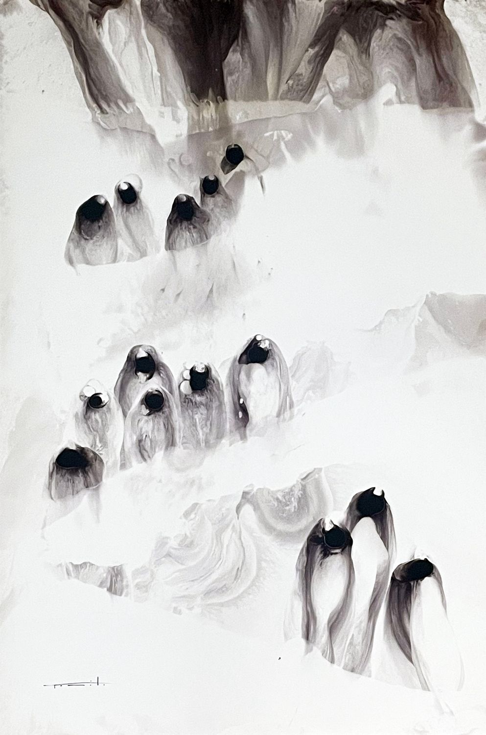 Jose Tonito Original painting on paper.Procession.Large.Unique wonderful art.