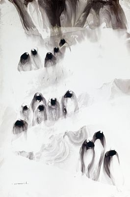 Jose Tonito Original painting on paper.Procession.Large.Unique wonderful art.