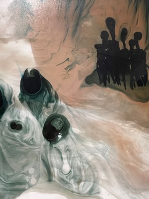 Jose Tonito Original painting on paper.Eviction.e.Organic fluid figures.Framed