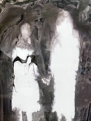 Jose Tonito Original painting on paper.Couple.Organic fluid figures.Framed
