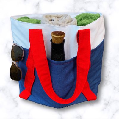 Holiday Nautical Red White and Blue Canvas Beach Bag