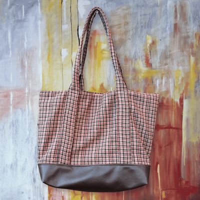 Timeless Handcrafted Brown And Coral Check Tweed Handbag