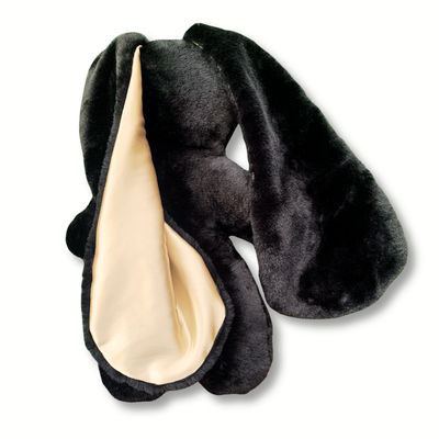 Black Faux Fur Bunny with Champagne Satin Ears