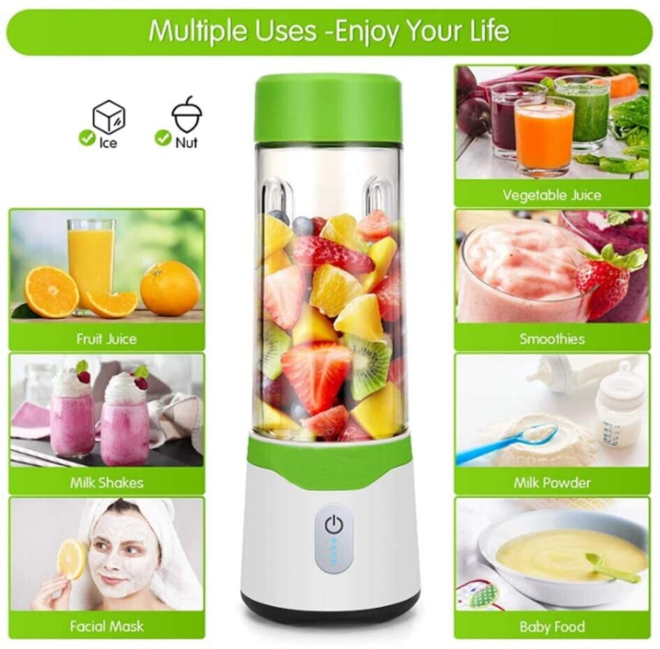 2 in 1 USB Fruit Juicer Mini Portable Mixer Smoothie Blender 6 Blades Different Colors