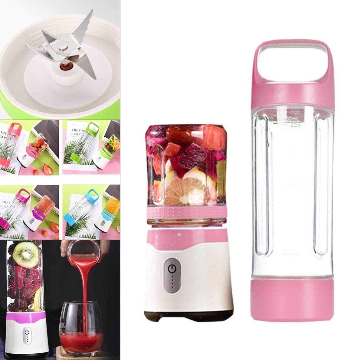 2 in 1 USB Fruit Juicer Mini Portable Mixer Smoothie Blender 6 Blades Different Colors