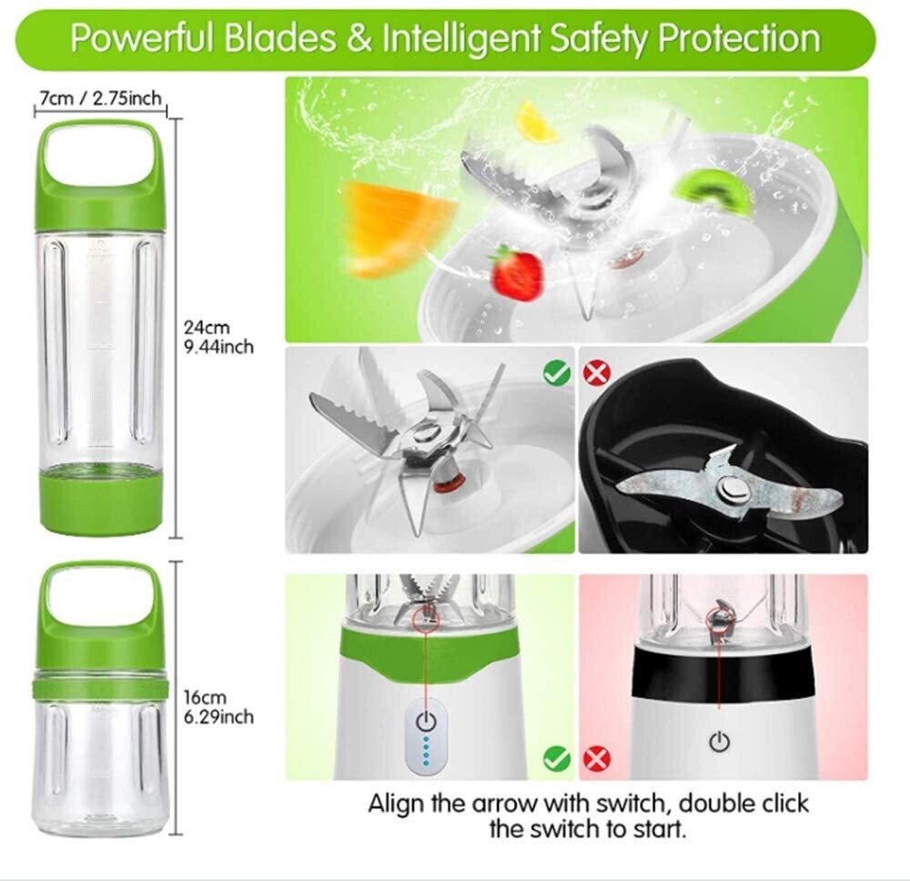 2 in 1 USB Fruit Juicer Mini Portable Mixer Smoothie Blender 6 Blades Different Colors