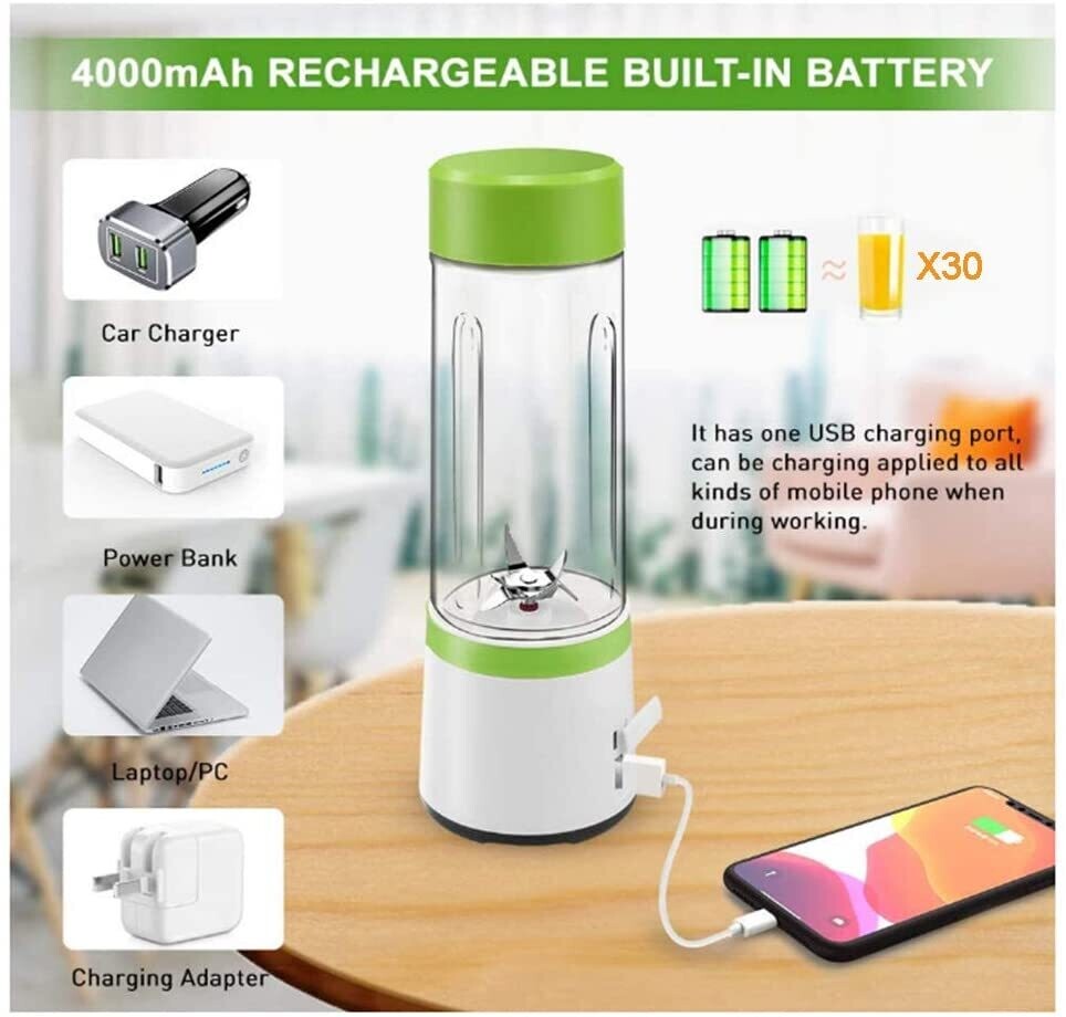2 in 1 USB Fruit Juicer Mini Portable Mixer Smoothie Blender 6 Blades Different Colors