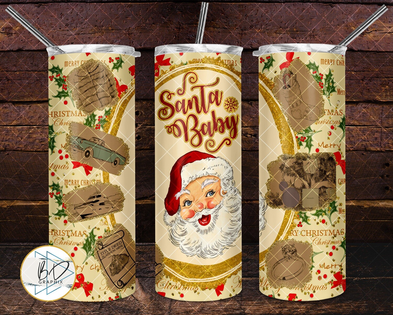 Santa Baby - Song - Christmas Collage | 20oz Skinny Tumbler PNG Sublimation File