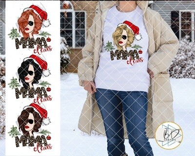 Mama Claus Christmas Santa Hat Sunglasses Hair | Sublimation Clip Art Shirt Design