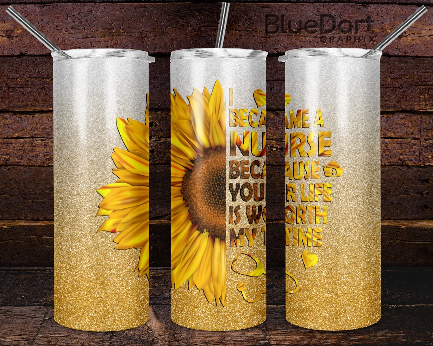 Sunflower Nurse Gold Glitter Ombre | Digital Download
