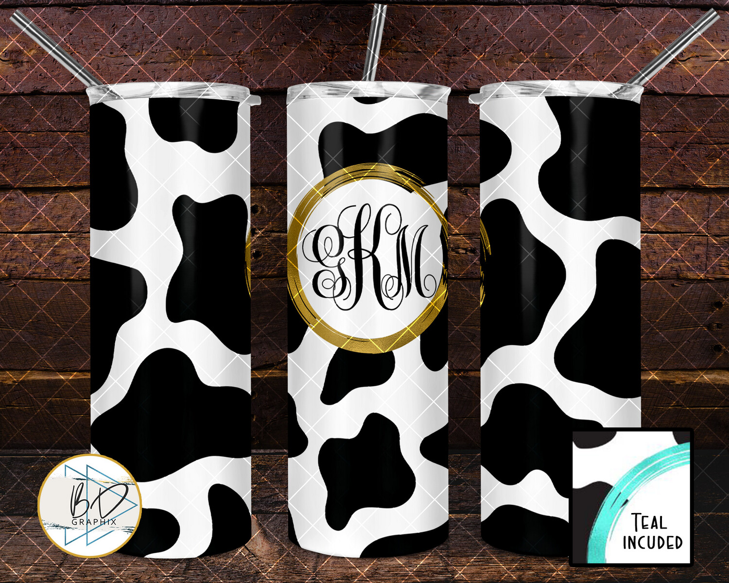 Seamless Cow Print - Gold - Teal  Wine Stain to put personalization