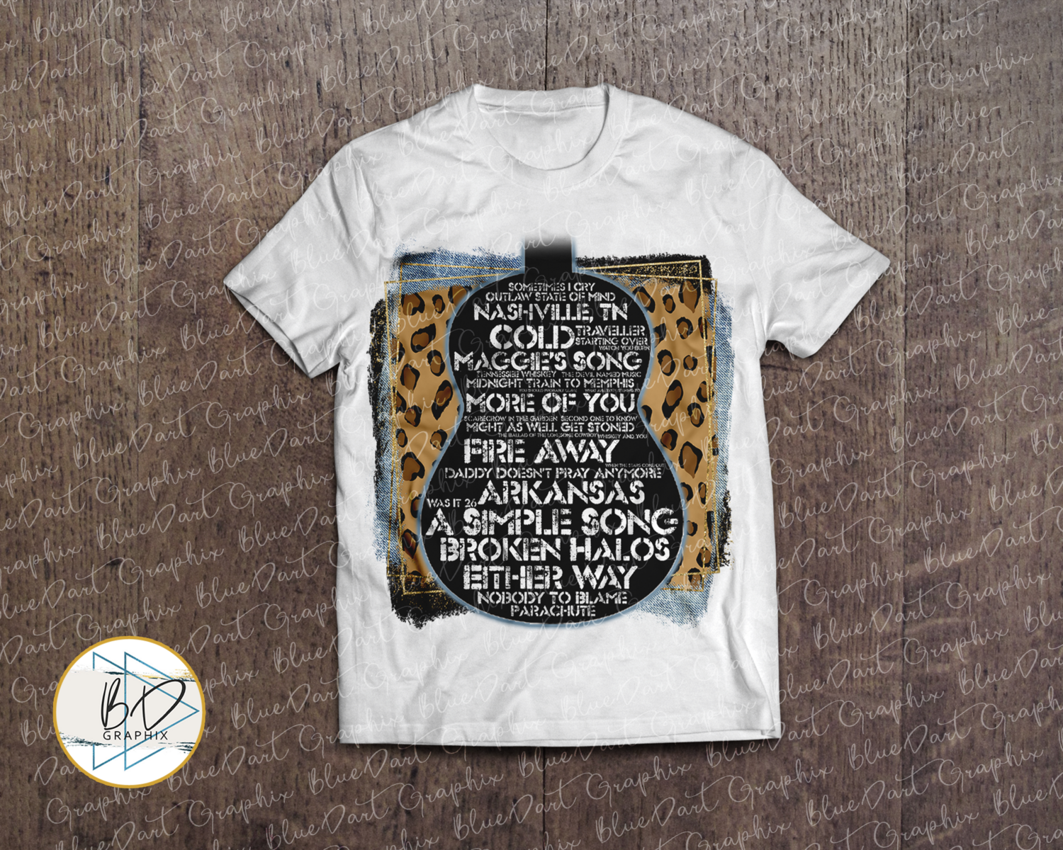 Chris Stapleton Lyrics - Leopard - Denim - Gold | Sublimation PNG Shirt Design