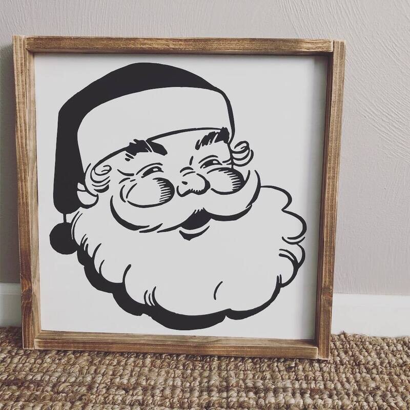 Santa Face Framed Wood Sign