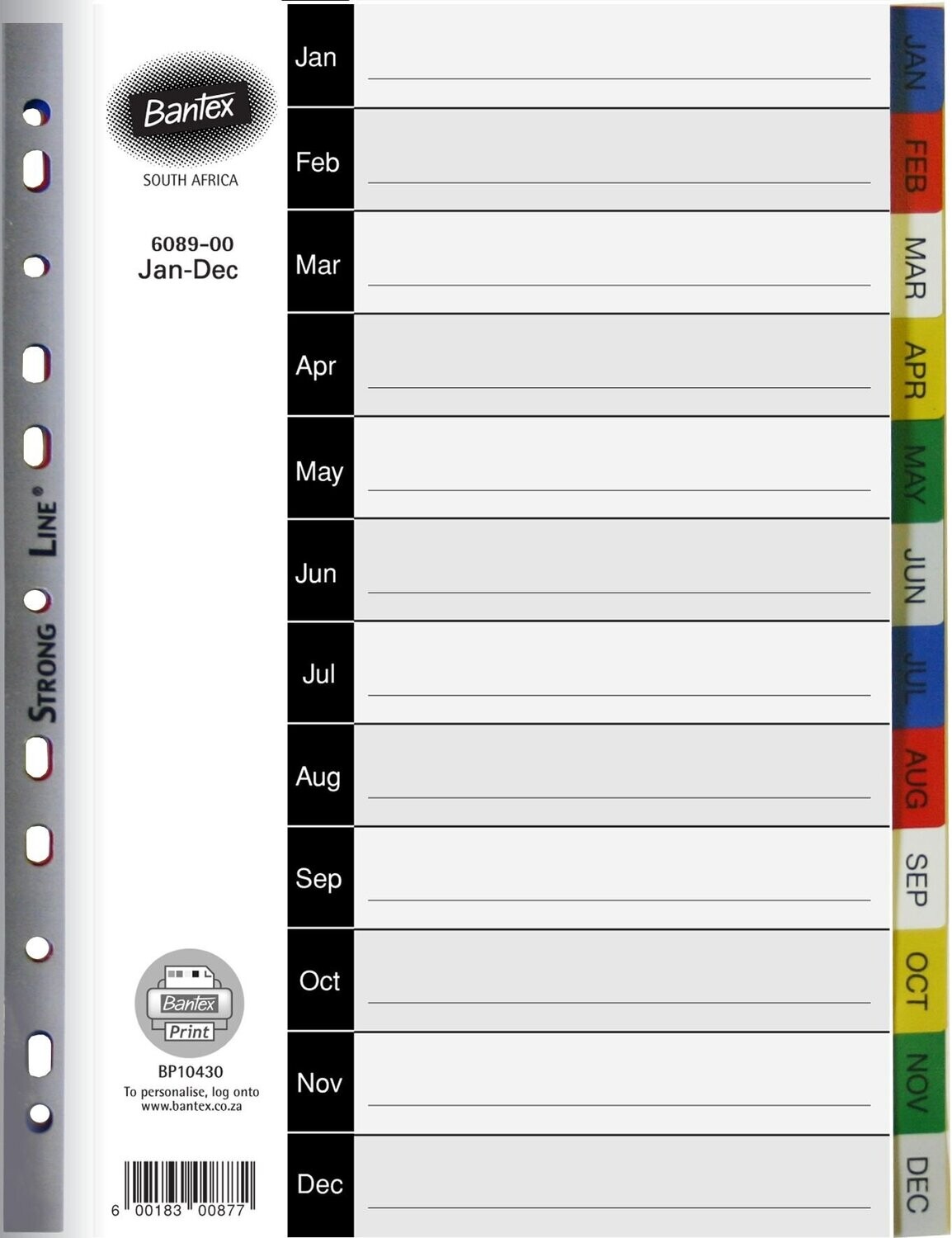 BANTEX JAN-DEC PVC DIVIDERS B6089