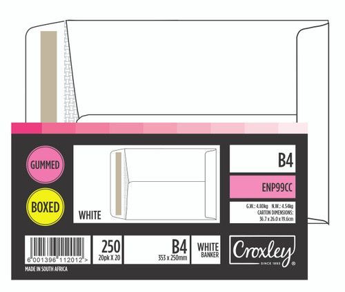 B4 WHITE GUMMED ENVELOPES (250)