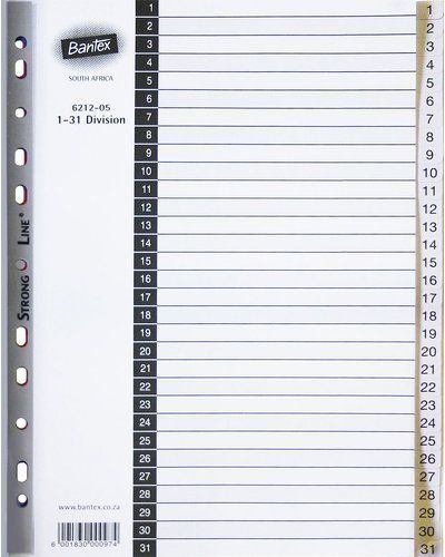 BANTEX 1-31 DIVIDERS GREY B6212-05
