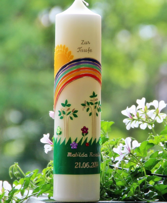 Taufkerze Regenbogen - Lebensbaum Taufkerze Regenbogen - Lebensbaum