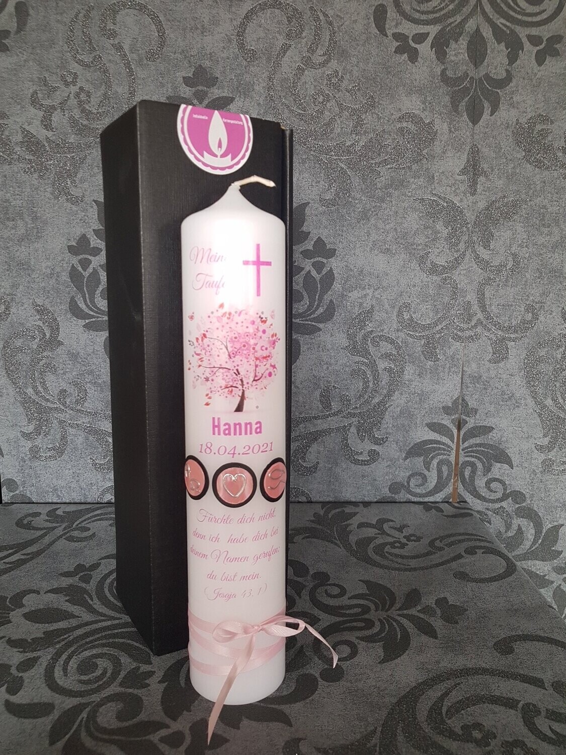 Taufkerze für Mädchen Lebensbaum  Rosa