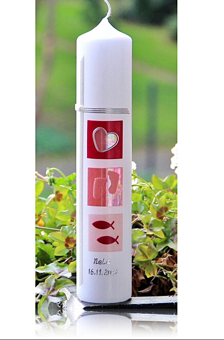 Taufkerze, Kommunionkerze Mädchen -Rosa Herz Fisch Taufkerze, Kommunionkerze Mädchen -Rosa Herz Fisch