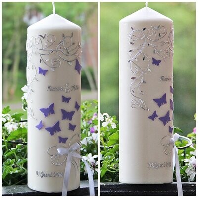 Hochzeitskerze - Schmetterlinge, Blumenranke