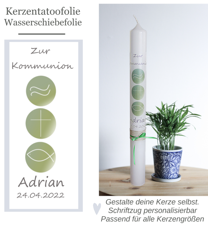 Tattoofolie für Taufkerze, Kommunionkerze - Transferfolie, Wasserschiebefolie, Kerzenfolie , DiY-Kerze