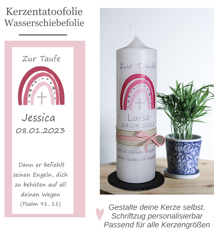 Tattoofolie für Taufkerze, Kommunionkerze - Transferfolie, Wasserschiebefolie, Kerzenfolie , DiY-Kerze