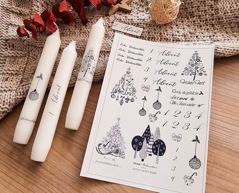 Kerzensticker WEIHNACHTEN / ADVENT auf Transferfolie, Kerzentattoofolie, Adventskerzenfolie, Kerzenfolie