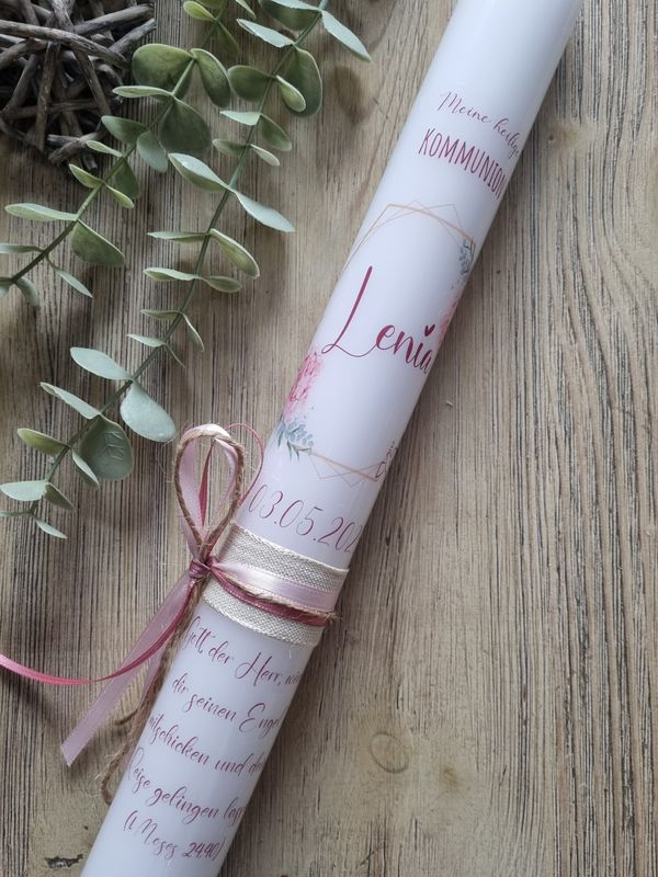 Kommunionkerze Taufkerze Hortensie - Motiv