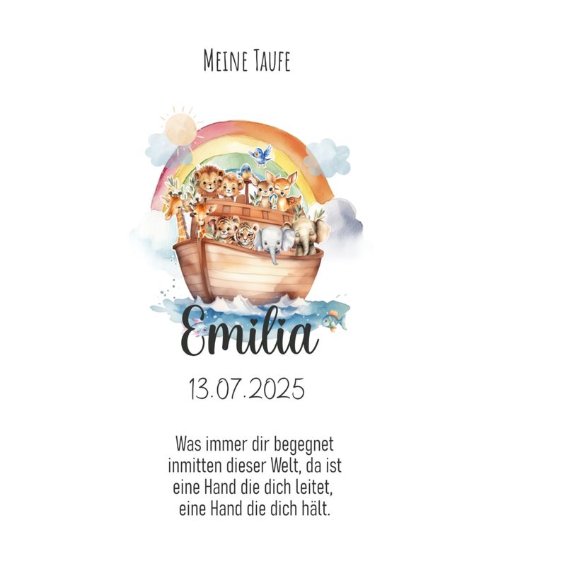 Kerzenfolie Taufe Boot, Arche, Regenbogen- personalisiert - Kerzensticker, Kerzentattoo - mit Arche Noah Motiv auf Transferfolie, Wasserschiebefolie zur Selbstgestaltung der Taufkerze