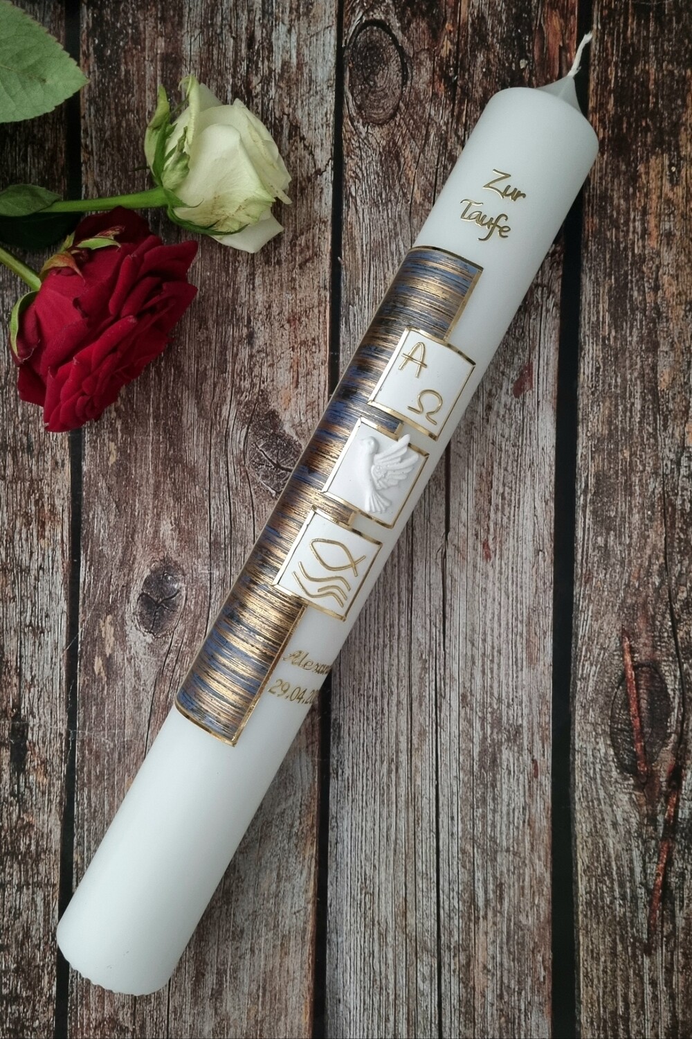 Taufkerze Blau & Gold – personalisiert mit Name, Datum Taufkerze Blau & Gold – personalisiert mit Name, Datum