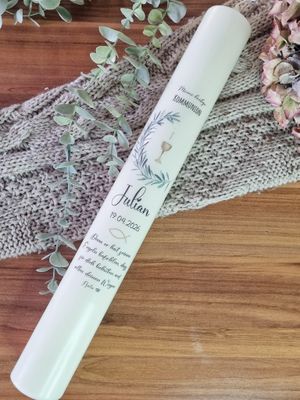 Kommunionkerze personalisiert Eukalyptus Design Kommunionkerze personalisiert Eukalyptus Design