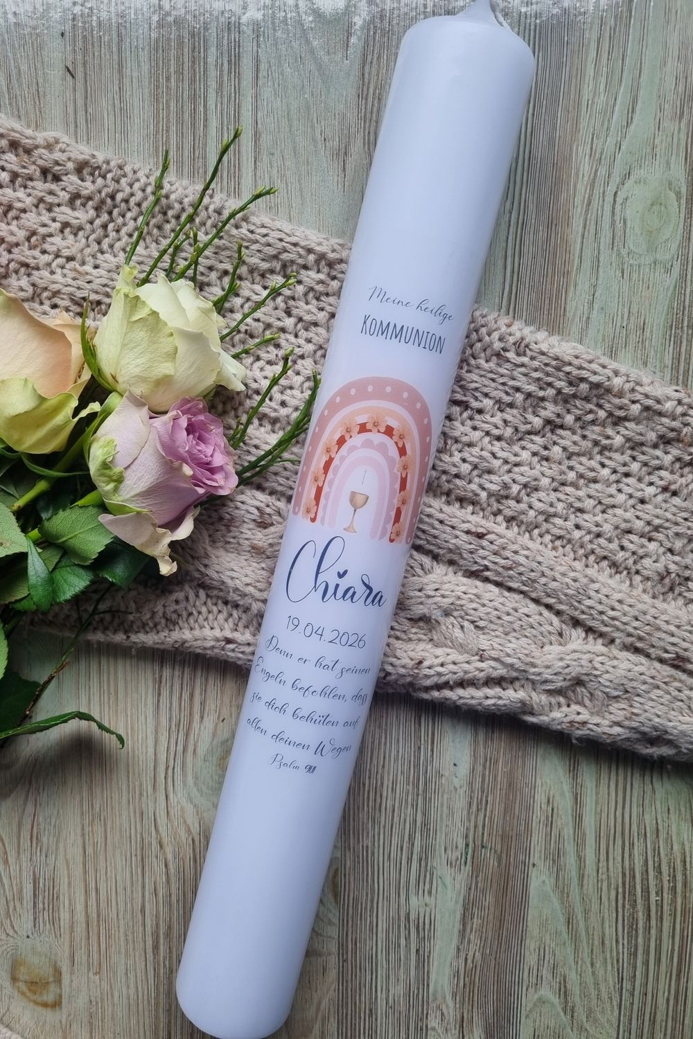 Kommunionkerze personalisiert Regenbogen Blumen Kommunionkerze personalisiert Regenbogen Blumen "Chiara"