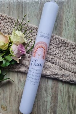 Kommunionkerze personalisiert Regenbogen Blumen "Chiara"