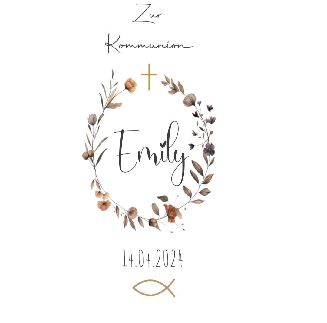Tattoofolie für Taufkerze - Blumenkranz Natur- Emily - Folie  für Kommunionkerze - Transferfolie, Wasserschiebefolie, Kerzenfolie , DiY-Kerze