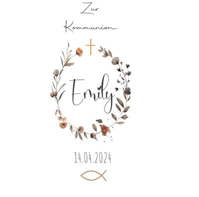 Tattoofolie für Taufkerze - Blumenkranz Natur- Emily - Folie  für Kommunionkerze - Transferfolie, Wasserschiebefolie, Kerzenfolie , DiY-Kerze