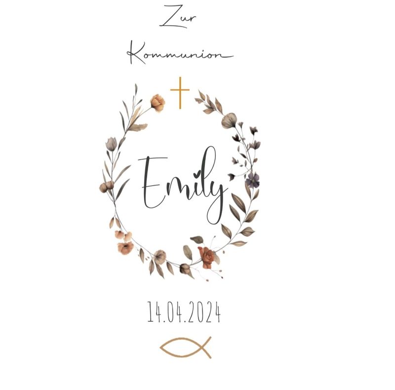 Tattoofolie für Taufkerze - Blumenkranz Natur- Emily - Folie  für Kommunionkerze - Transferfolie, Wasserschiebefolie, Kerzenfolie , DiY-Kerze