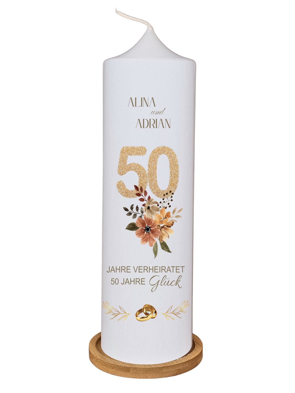 Personalisierte Kerze zur Goldenen Hochzeit – 50 Jahre Liebe stilvoll feiern Personalisierte Kerze zur Goldenen Hochzeit – 50 Jahre Liebe stilvoll feiern