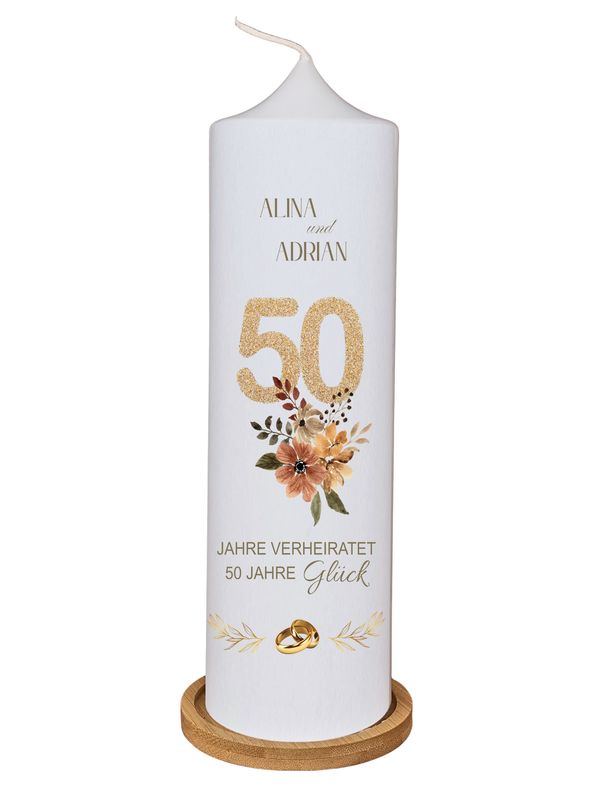 Personalisierte Kerze zur Goldenen Hochzeit – 50 Jahre Liebe stilvoll feiern Personalisierte Kerze zur Goldenen Hochzeit – 50 Jahre Liebe stilvoll feiern