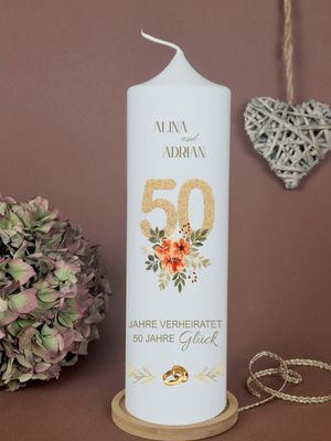 Personalisierte Kerze zur Goldenen Hochzeit – 50 Jahre Liebe stilvoll feiern Personalisierte Kerze zur Goldenen Hochzeit – 50 Jahre Liebe stilvoll feiern