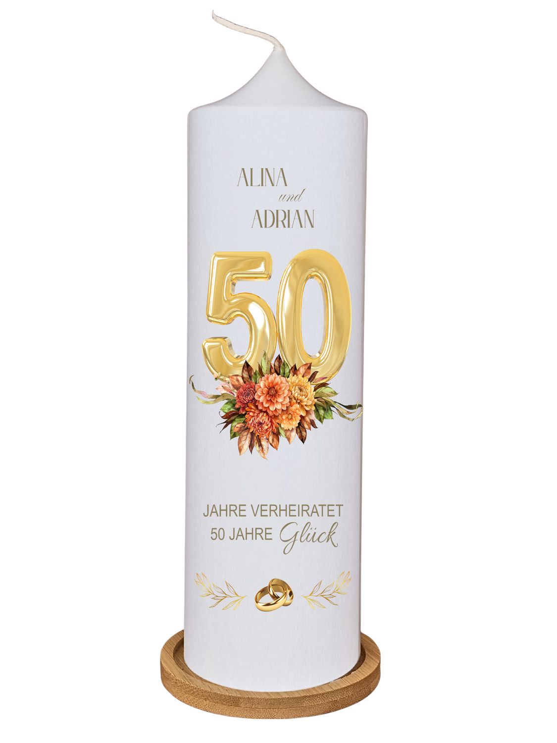 Personalisierte Kerze zur Goldenen Hochzeit – 50 Jahre Liebe stilvoll feiern Personalisierte Kerze zur Goldenen Hochzeit – 50 Jahre Liebe stilvoll feiern