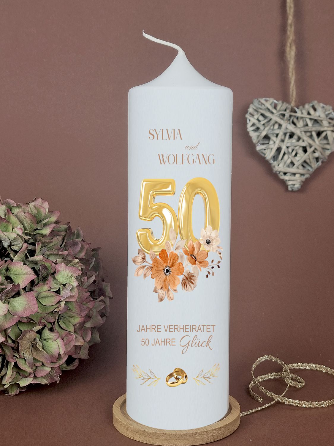 Personalisierte Kerze zur Goldenen Hochzeit – 50 Jahre Liebe stilvoll feiern