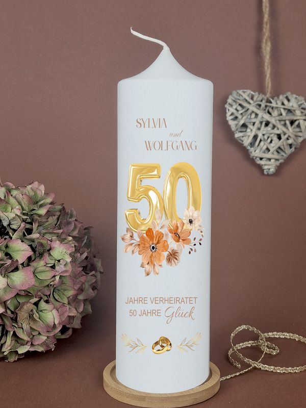 Personalisierte Kerze zur Goldenen Hochzeit – 50 Jahre Liebe stilvoll feiern Personalisierte Kerze zur Goldenen Hochzeit – 50 Jahre Liebe stilvoll feiern
