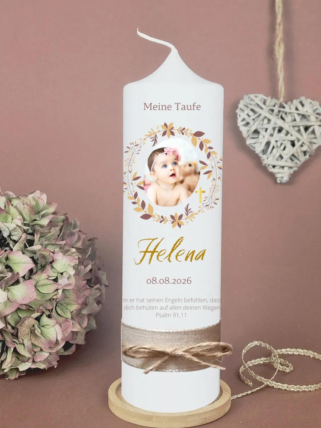 Personalisierte Taufkerze mit Foto Natur – Moderne Fotokerze zur Taufe mit Name & Datum | Handmakecandle taufkerze-mit-foto-personalisiert-natur