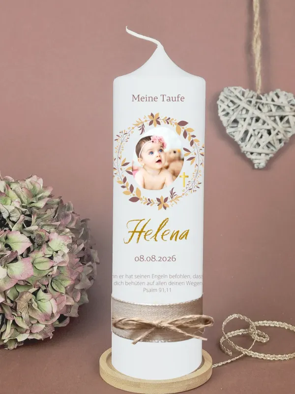 Personalisierte Taufkerze mit Foto Natur – Moderne Fotokerze zur Taufe mit Name & Datum | Handmakecandle taufkerze-mit-foto-personalisiert-natur
