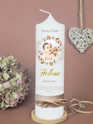 Personalisierte Taufkerze mit Foto Natur – Moderne Fotokerze zur Taufe mit Name & Datum | Handmakecandle taufkerze-mit-foto-personalisiert-natur
