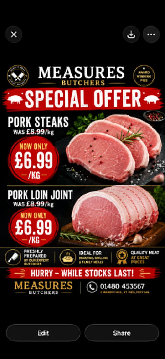 PORK LOIN STEAKS OR JOINTS from £3.50