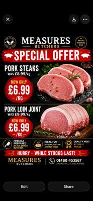 PORK LOIN STEAKS OR JOINTS from £3.50