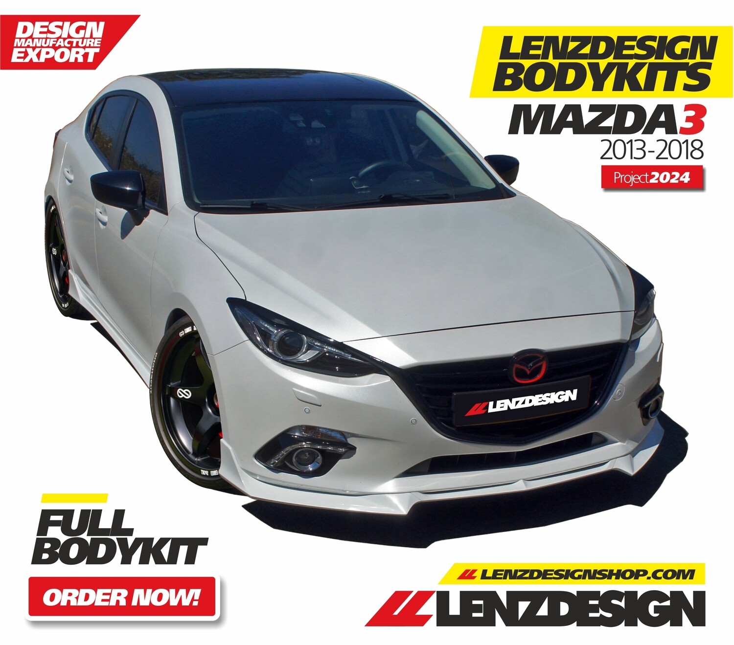 Mazda 3 2013-2018 Lenzdesign Bodykit -5PC- Front Spoiler. Side Skirts. Rear Skirt. Rear Spoiler