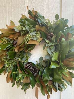 Premium Wreath with Magnolia, Eucalyptus, Cones & Pitt